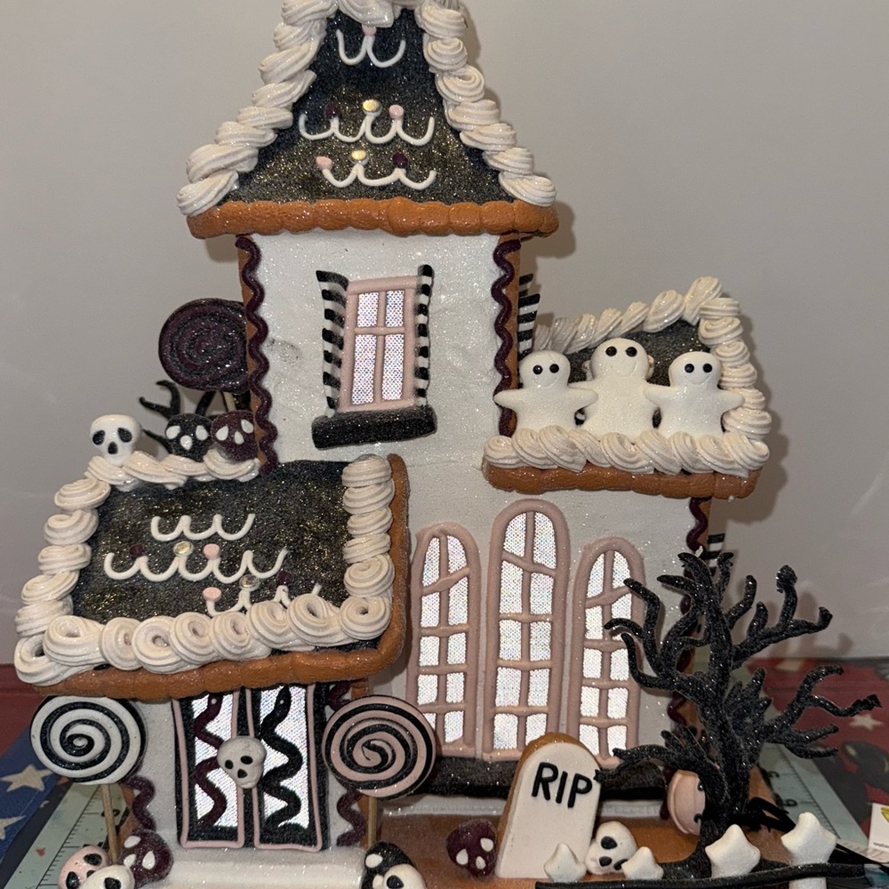 Large Halloween Gingerbread Haunted House with Ghosts